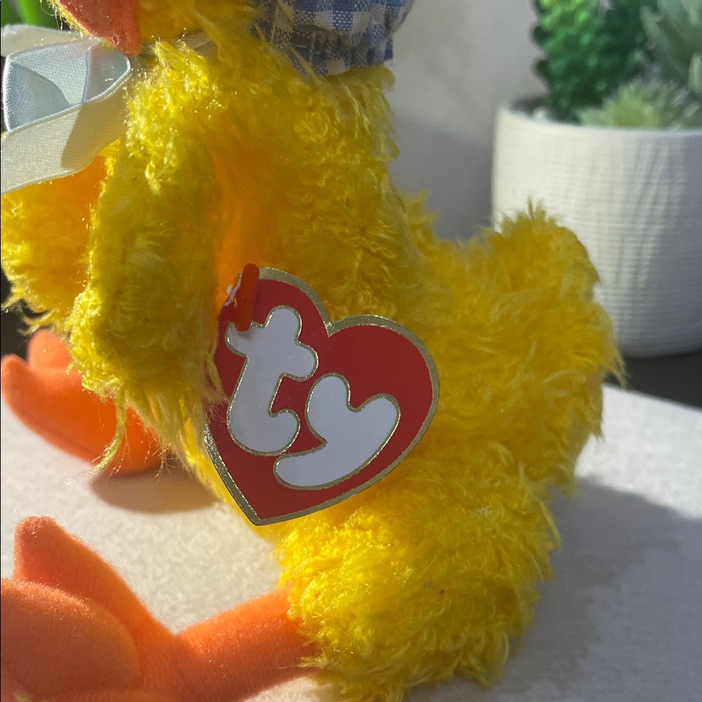 Ty Yellow Chick with Blue Gingham Hat and Orange Beak - Picture 2 of 6